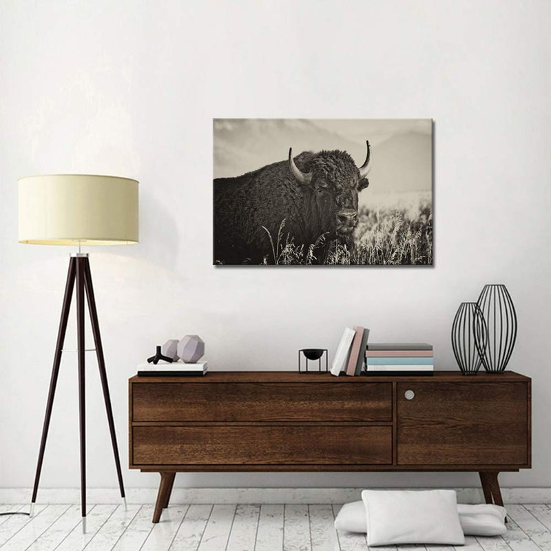 LevvArts - Animal Canvas Wall Art American Buffalo Portrait Painting on Canvas Wild Animal Artwork Sepia Photography Prints for Home Office Decoration Ready to Hang - Image 2
